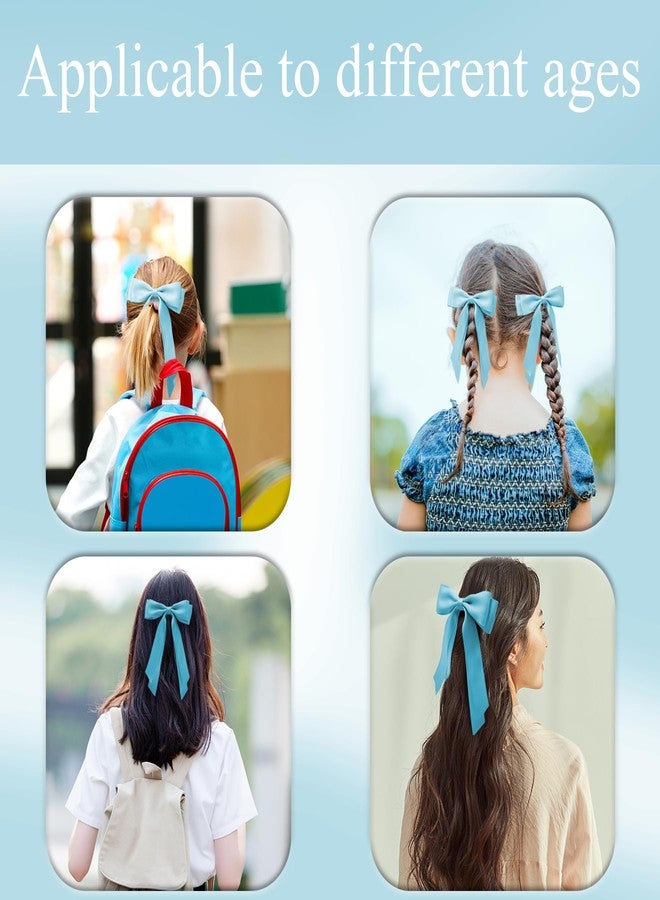 TULOBI Baby Blue Hair Bows for Women 3PCS Soft Silky Satin Bow Hair Clips with Metal Clips Long Tail Hair Ribbon Ponytail Holder Wedding Dress Decor Hair Accessories for Girls Teen - Image 5